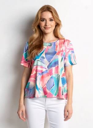 Tricou imprimeu fantezie mâneci scurte albastru GENUINE femme