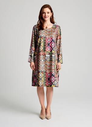 Rochie midi imprimeu fantezie mâneci lungi negru FRANCE RIVOIRE femeie