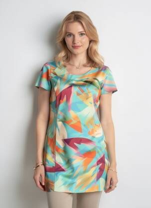 Rochie midi imprimeu fantezie mâneci scurte verde FRANCE RIVOIRE femeie