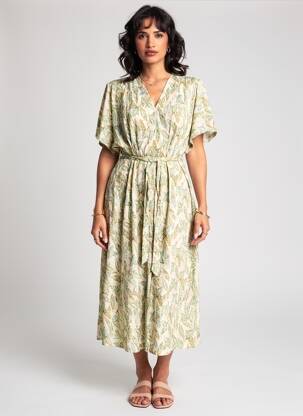 Rochie midi imprimeu fantezie mâneci scurte verde YEST femme