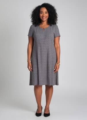 Rochie midi imprimeu fantezie mâneci scurte negru GEVANA femeie