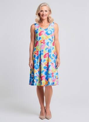 Rochie midi imprimeu fantezie fără mâneci albastru GEVANA femeie