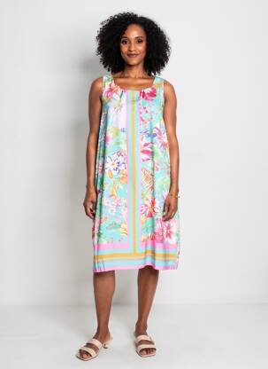 Rochie midi imprimeu fantezie fără mâneci verde ESQUALO femeie