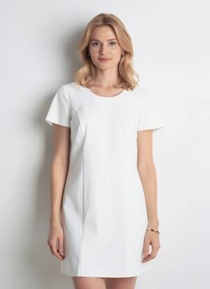 Rochie midi închidere cu fermoar la spate mâneci scurte alb GEVANA femeie