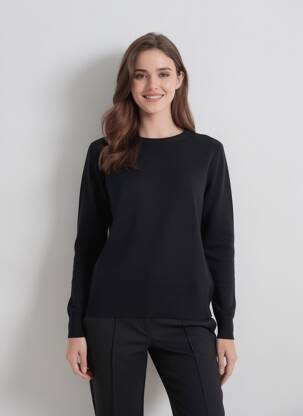 Pulover croială cambrată mâneci lungi negru GEVANA femeie