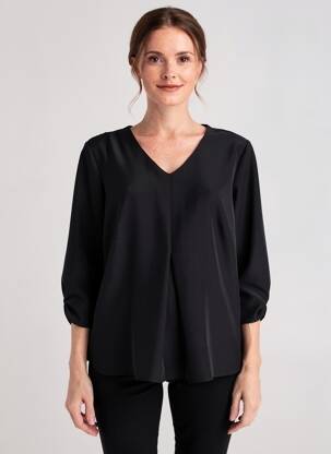 Bluză țesătură poplin mâneci 3/4 negru GEVANA femeie