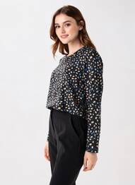 Pulover guler rotund mâneci lungi negru GEVANA femme