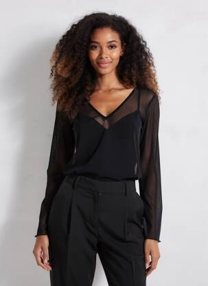 Top elasticitate mâneci lungi negru GEVANA femeie
