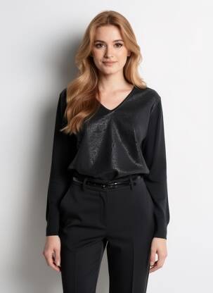 Top elasticitate mâneci lungi negru GEVANA femeie