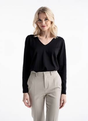 Pulover croială cambrată mâneci lungi negru GEVANA femme