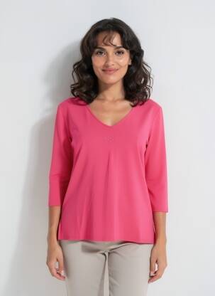 Top țesătură jersey mâneci lungi roz GEVANA femeie