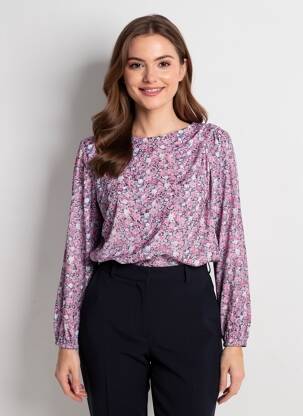 Bluză imprimeu floral mâneci lungi violet GEVANA femme