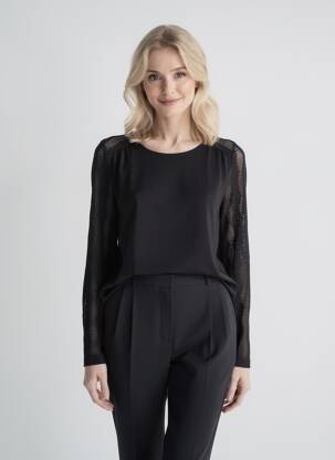 Top croială cambrată mâneci lungi negru YEST femme