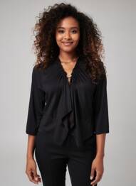 Top guler în v mâneci lungi negru 3322 femme