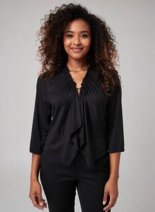 Top guler în v mâneci lungi negru 3322 femme