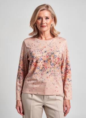 Pulover guler rotund mâneci lungi roz GEVANA femme