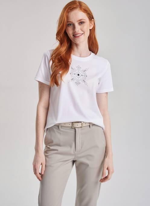 Tricou serigrafie cu strasuri mâneci scurte alb GEVANA femme