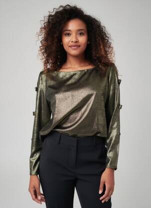 Top guler rotund mâneci lungi negru HALOGENE femeie