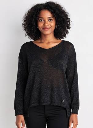 Pulover croială cambrată mâneci lungi negru PLEASE femeie