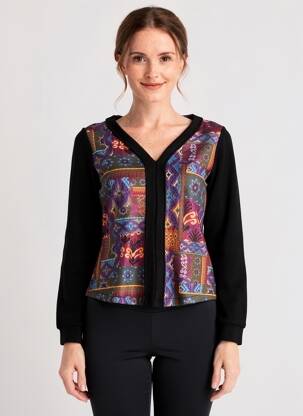 Pulover croială cambrată mâneci lungi negru MALOKA femeie