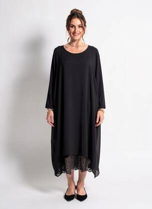 Rochie midi croială fluidă mâneci lungi negru CISO femeie