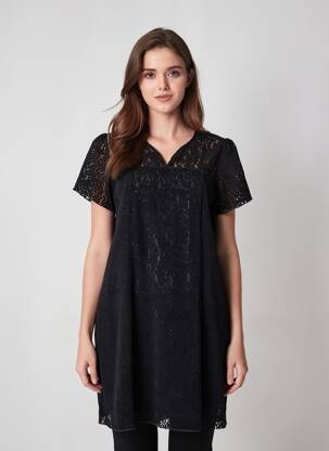 Rochie midi mâneci scurte mâneci scurte negru CHRISTINE LAURE femeie
