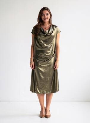 Rochie midi mâneci scurte mâneci scurte auriu LE SINGE DE JULIE femeie