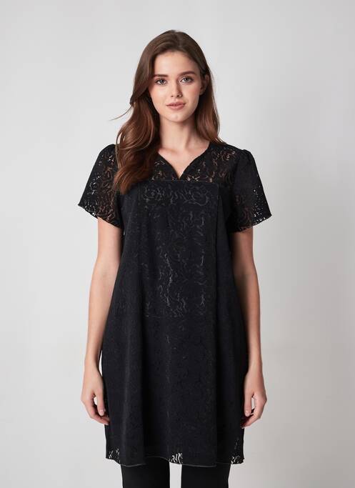 Rochie midi închidere cu fermoar la spate mâneci scurte negru CHRISTINE LAURE femme