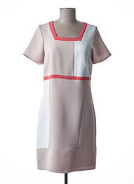 Rochie midi imprimeu fantezie mâneci scurte bej FRANCE RIVOIRE femme