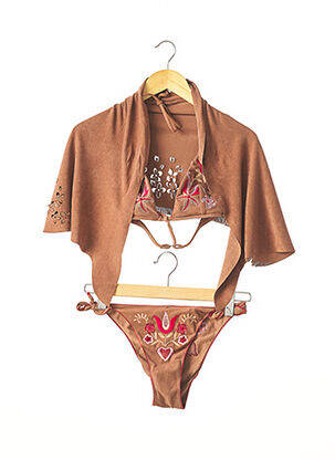 Costum de baie din două piese închidere cu legături de legat top triunghiuri maro PIN UP femeie