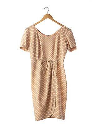 Rochie midi imprimeu fantezie mâneci scurte bej APOSTROPHE femeie