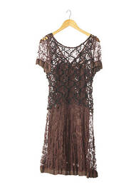 Rochie midi închidere cu fermoar la spate mâneci scurte maro CHRISTIAN LACROIX femeie