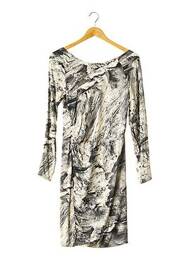 Rochie midi imprimeu fantezie mâneci lungi negru GESTUZ femeie