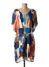 Rochie midi croială fluidă mâneci scurte albastru LA FEE MARABOUTEE femeie