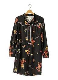 Rochie midi imprimeu floral mâneci lungi negru 8PM femeie