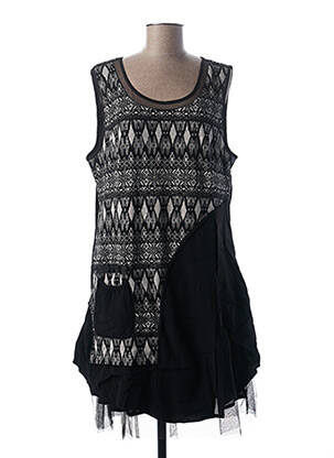 Rochie midi imprimeu fantezie fără mâneci negru L33 femeie