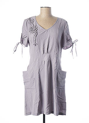 Rochie midi țesătură crep mâneci scurte gri GLAMZ femeie