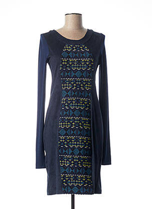 Rochie midi imprimeu fantezie mâneci lungi albastru QUATTRO femeie