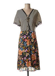 Rochie midi imprimeu floral mâneci scurte negru FRED SABATIER femme