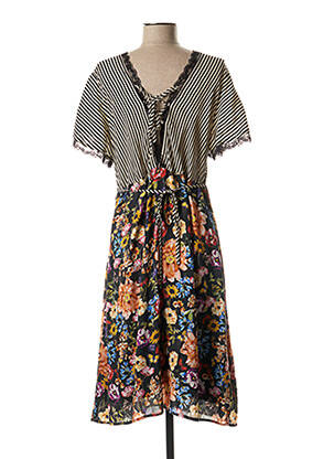 Rochie midi imprimeu floral mâneci scurte negru FRED SABATIER femeie