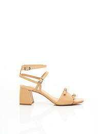 Sandale/pantofi decupați material neted toc de 7 la 9 cm bej WHAT FOR femeie