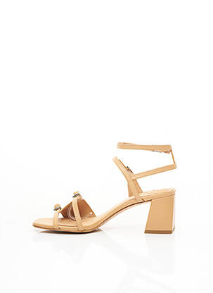 Sandale/pantofi decupați material neted toc de 7 la 9 cm bej WHAT FOR femeie