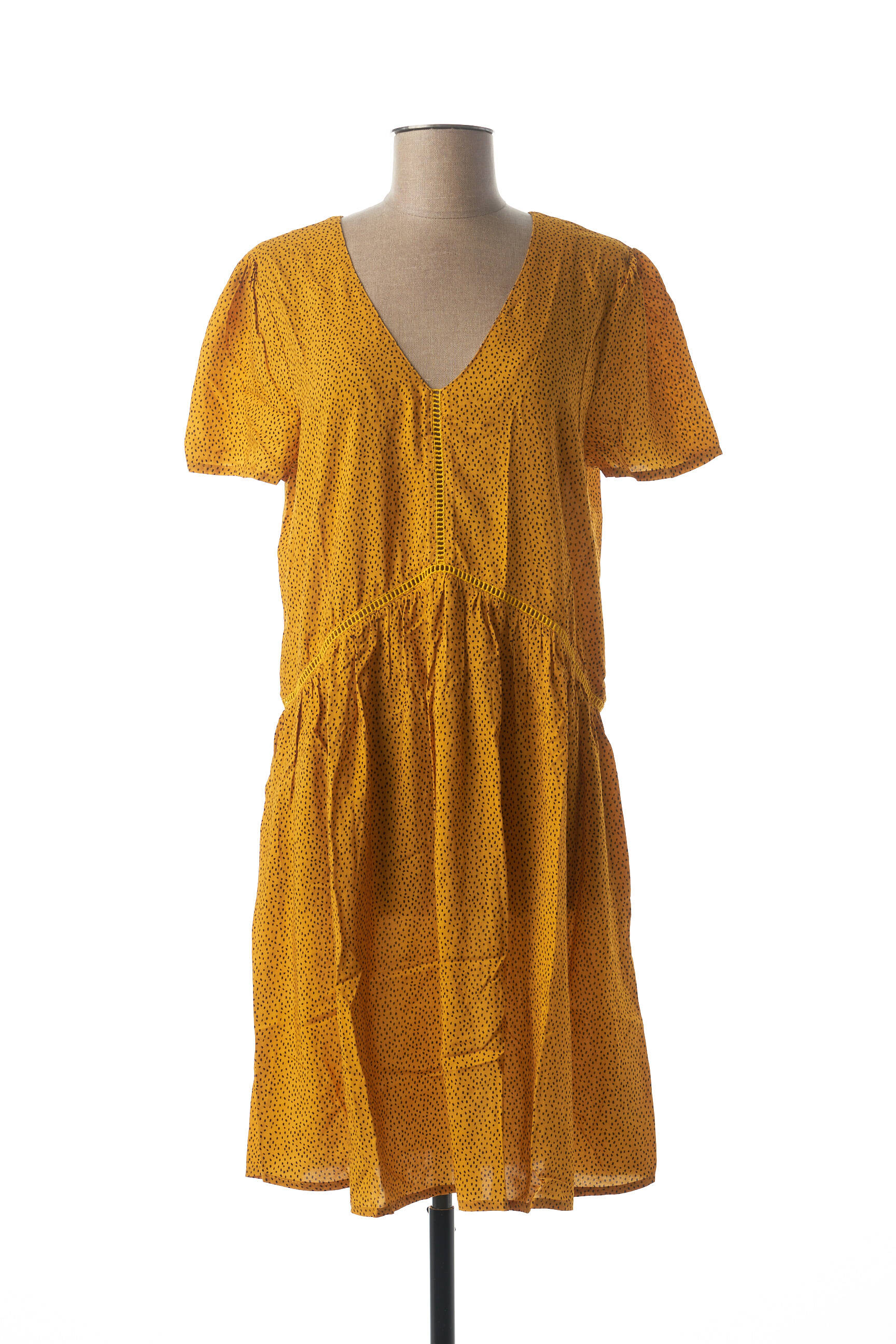 Rochie midi mâneci scurte mâneci scurte galben KANOPE femeie