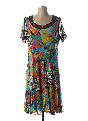 Rochie midi imprimeu fantezie mâneci scurte negru GUY DUBOUIS femeie