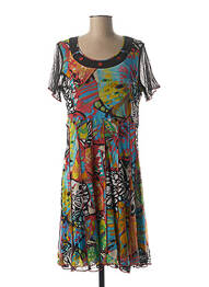 Rochie midi imprimeu fantezie mâneci scurte negru GUY DUBOUIS femme
