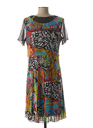 Rochie midi imprimeu fantezie mâneci scurte negru GUY DUBOUIS femeie