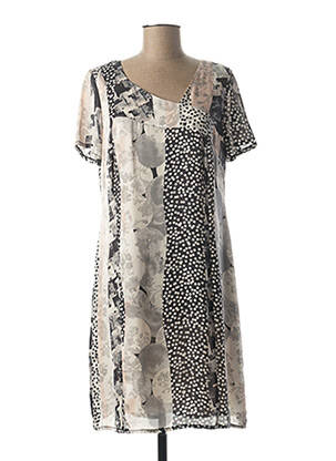 Rochie midi imprimeu fantezie mâneci scurte gri GUY DUBOUIS femeie