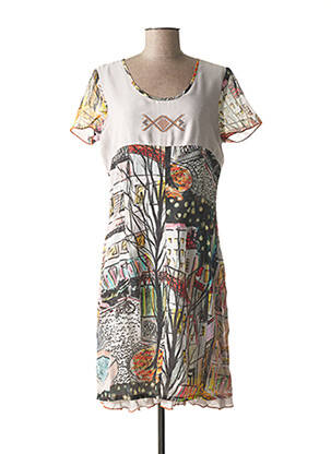 Rochie midi imprimeu fantezie mâneci scurte gri FRANCE RIVOIRE femeie