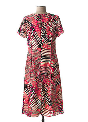 Rochie midi imprimeu fantezie mâneci scurte roz FRANCE RIVOIRE femeie