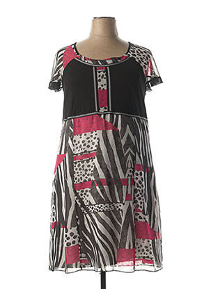 Rochie midi imprimeu fantezie mâneci scurte roz GUY DUBOUIS femeie
